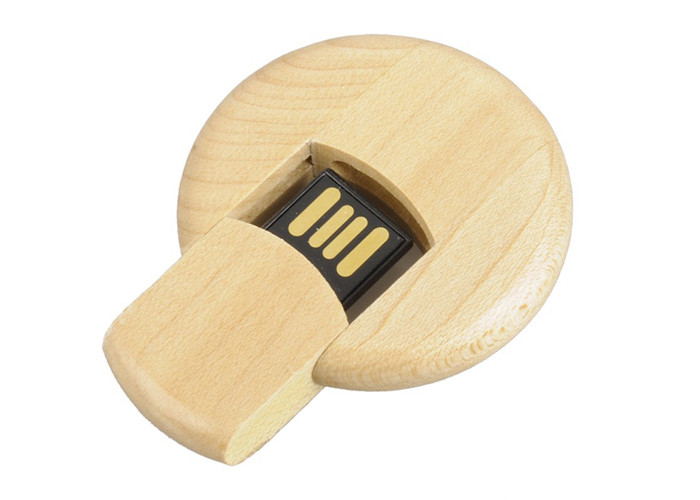 Round Plate Shape Bamboo Usb Flash Drive With 1g To 256g Storage Capacity