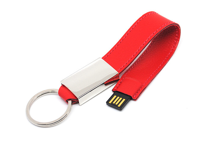 Red Usb 2.0 Flash Drive , Customized 16g Memory Stick Leather Material
