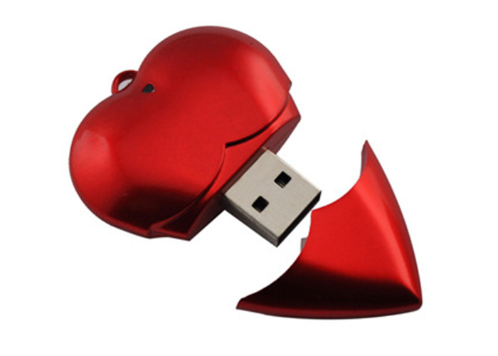 Red 32g Usb Flash Drive , Heart Shaped Round Plastic Usb Flash Drive