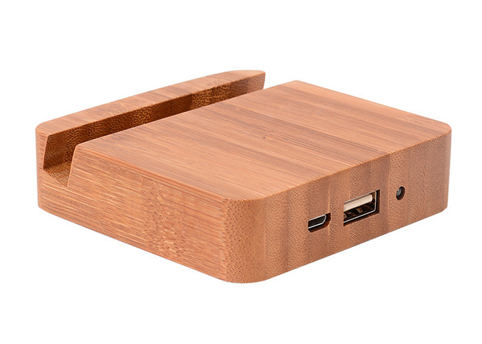 5200mAh Wooden Power Bank , Wireless Charging Bank With Holder Function